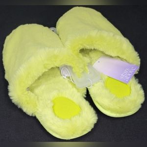 Women's Cozy Slippers Lime Green Fuzzy Fur Slides - Slip On Fluffy House Shoes